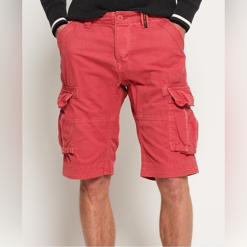 U2B Men’s Classic Red Cargo Shorts Size 32 - Utility Pockets, Casual Style